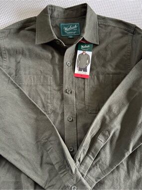 Woolrich Men’s NWT Green Label Olive Green 100% Cotton Chamois Shirt Size Medium